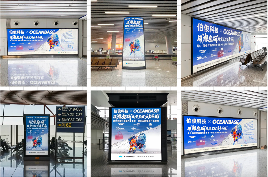 伯俊聯合OceanBase霸屏全國主流機場廣告，綻放品牌魅力！